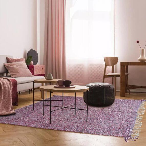 Tapis kilim laine zanafi rose 290x200 tissé main Omnia